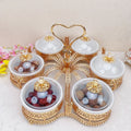 Luxury Vintage Design Nuts Food Storage With Ceramic Bowls Clear Lid Golden Plated Metal Dry Fruit Tray