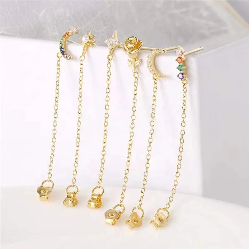 Gaby New Trendy S925 Silver Cartilage Earrings Gold Plated Ear Piercing Jewelry Bling Dangle Chain Wholesale Piercing Jewelry