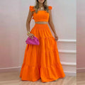 Spring Summer New Solid Color Top High Waist Pleated Skirt Elegant Ladies Two Piece Set 2024