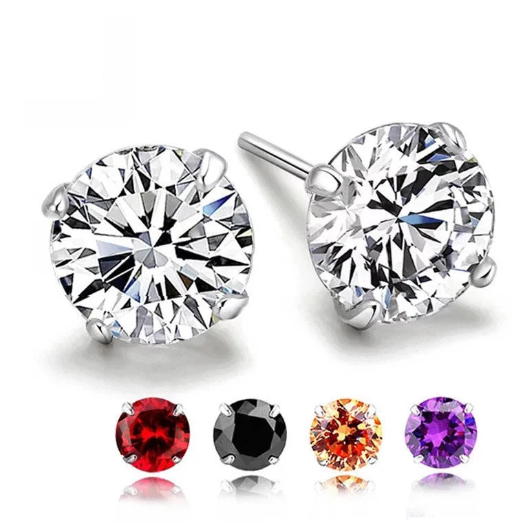 Classic Colorful Jewelry 925 Sterling Silver Spectacular 3mm to 9mm CZ Cubic Zircon Stud Earrings for Women