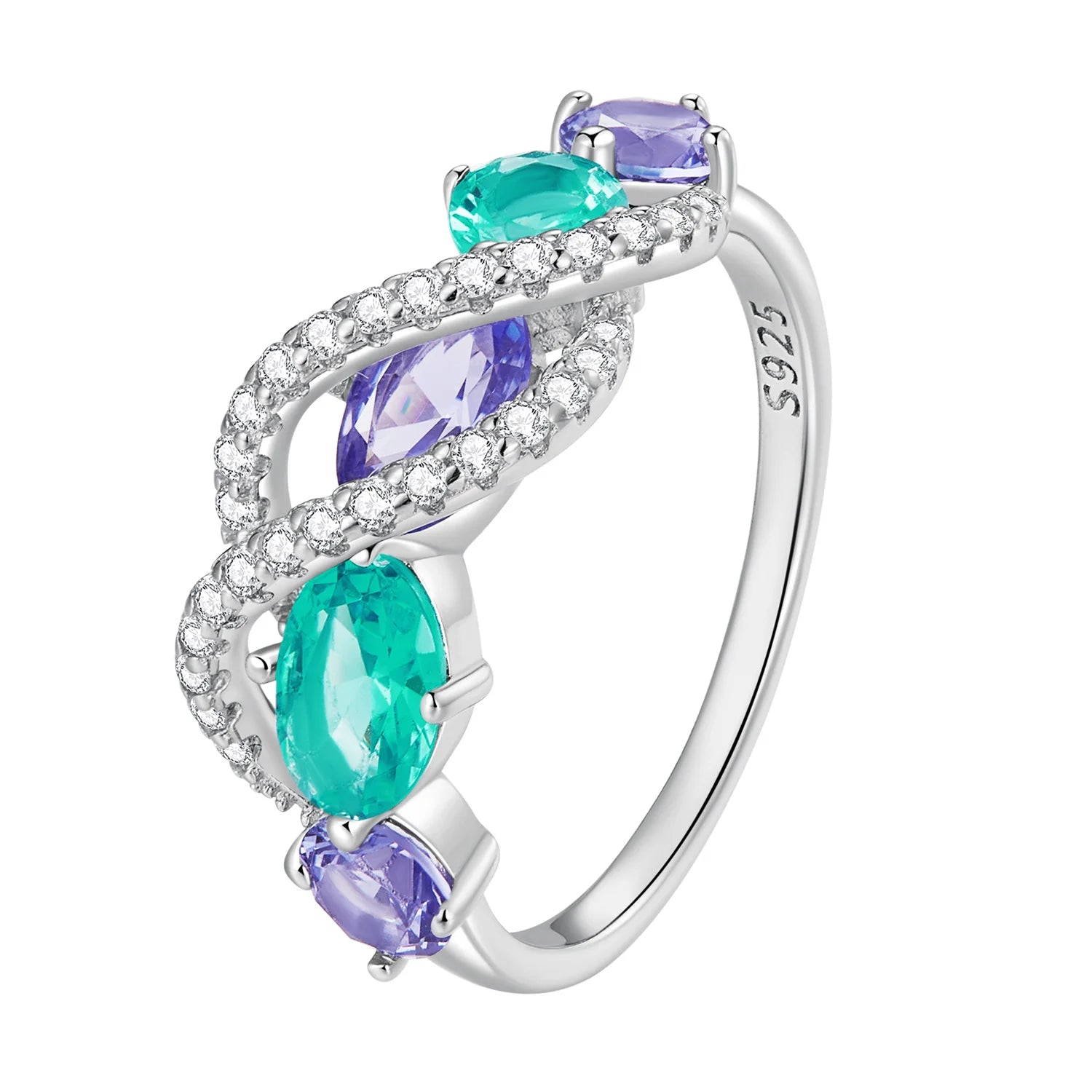 925 Sterling Silver Luxury Zircon Ring Geometric Twisted Ring for Women Original Design Birthday Gift Party Jewelry BSR402