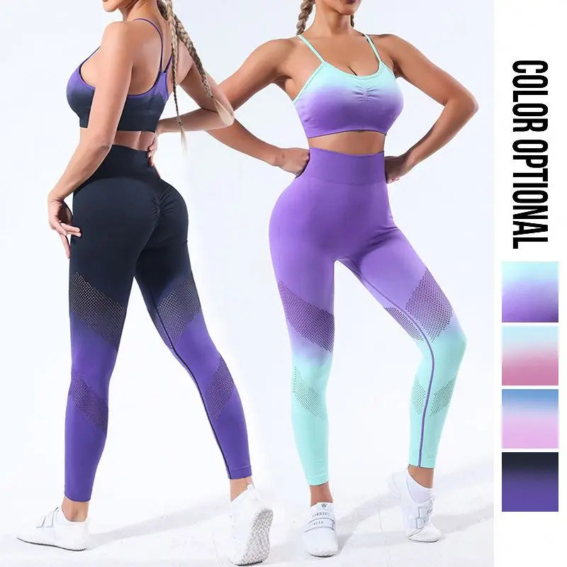 Fashion Tie Dye Elastic Body Sculpting Sleeveless Vest High Waist Hip Lift Yoga Pants Fitness Wear