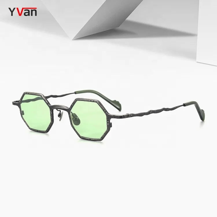2024 Men's High Quality UV400 Square Sunglasses Gold Titanium Antique Steampunk Style Polarized Unique Shades