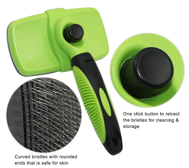 Hot Sale Self-Cleaning Soft Stainless Steel Eco-Friendly Cartoon Slicker Hair Pet Cleaning Brush Dog Long Pin Grooming Tool