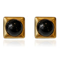 Vintage Square Black Onyx Antique Copper Gold Stud Earrings Female Earrings Jewelry Custom Jewelry