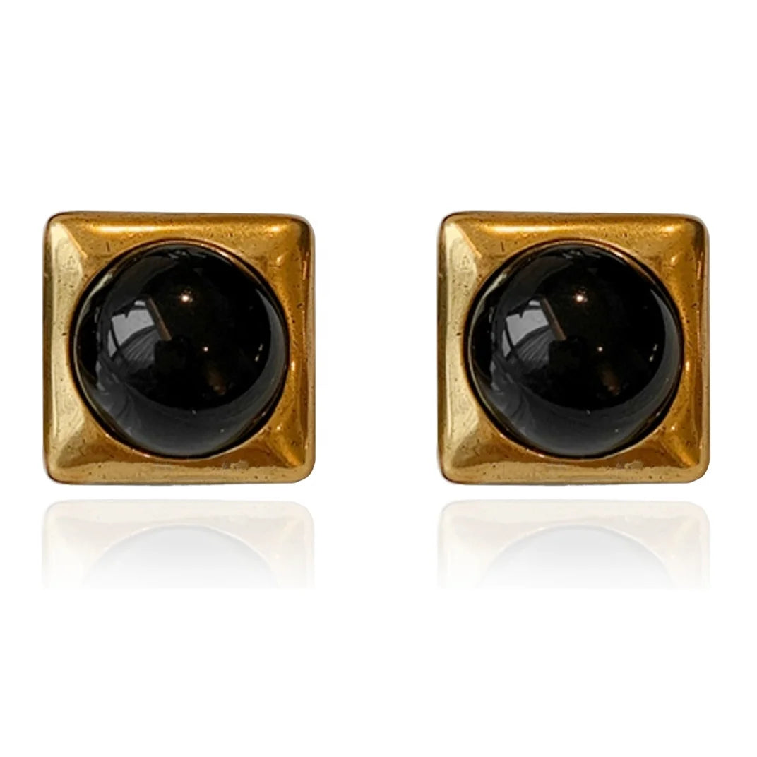 Vintage Square Black Onyx Antique Copper Gold Stud Earrings Female Earrings Jewelry Custom Jewelry