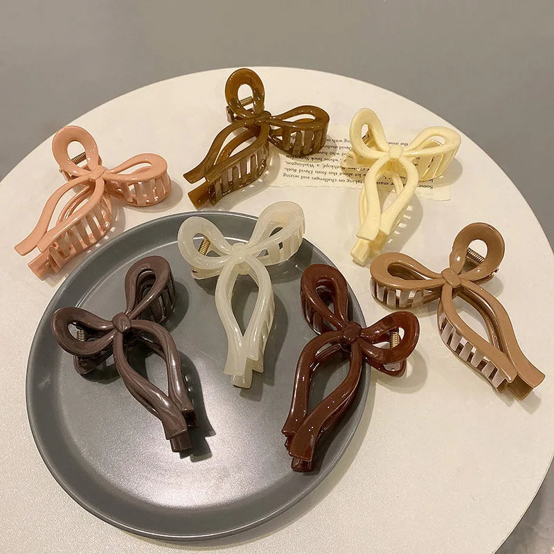 Candy Color Bow Grab Clips for Women Plastic Transparent Jelly Ponytail Hair Claw Accessories Large Hair Claws Clips Barrettes