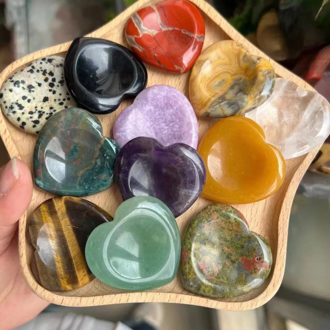 40mm Healing Crystal Heart Love Thumb Worry Stone Pocket Palm Gemstones for Anxiety Therapy Geometry Chakra Reiki Balance