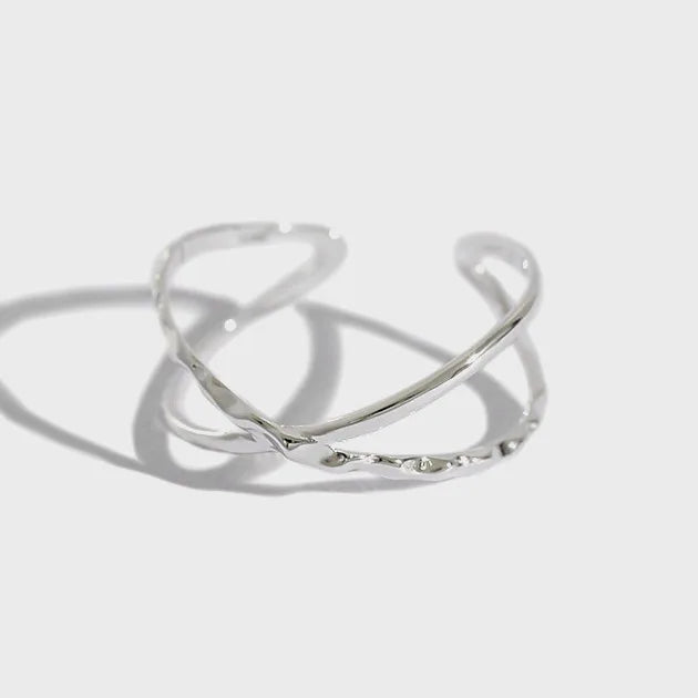 Two Layers Simple Cross Design S925 Sterling Silver Fashion Open Adjustable Wholesale Rings for Women JT068