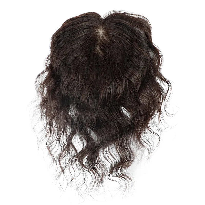 Women's Natural Black Wavy Remy Hair Wiglets Silk Base Hair Toppers for Wig Replacement Indian Hair Toppers