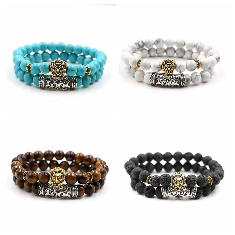 Fashion Gemstone Chakra Stone Prayer Bead Bracelet 2Pcs Friendship Jewelry Bracelets for Love Women Men