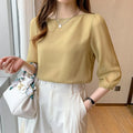 8263# Simple Chiffon Blouse Women's 3/4 Sleeve Summer Autumn OL Work Anti-Wrinkle Breathable Shirt