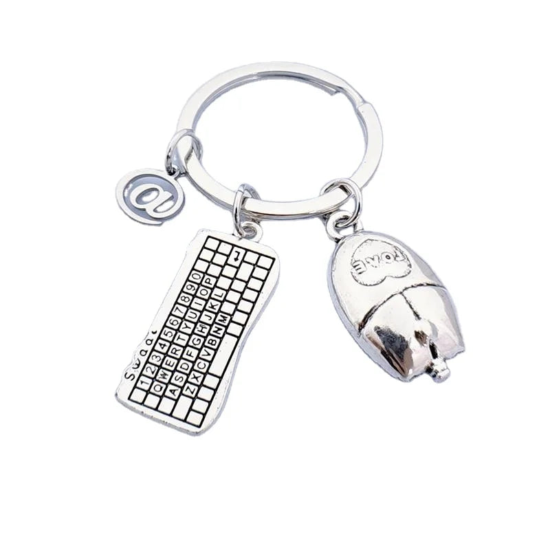 Fashion Keyboard and Mouse @ Headset Diy Keychain Creative Computer Engineer Gaming Expert Keychain Pendant