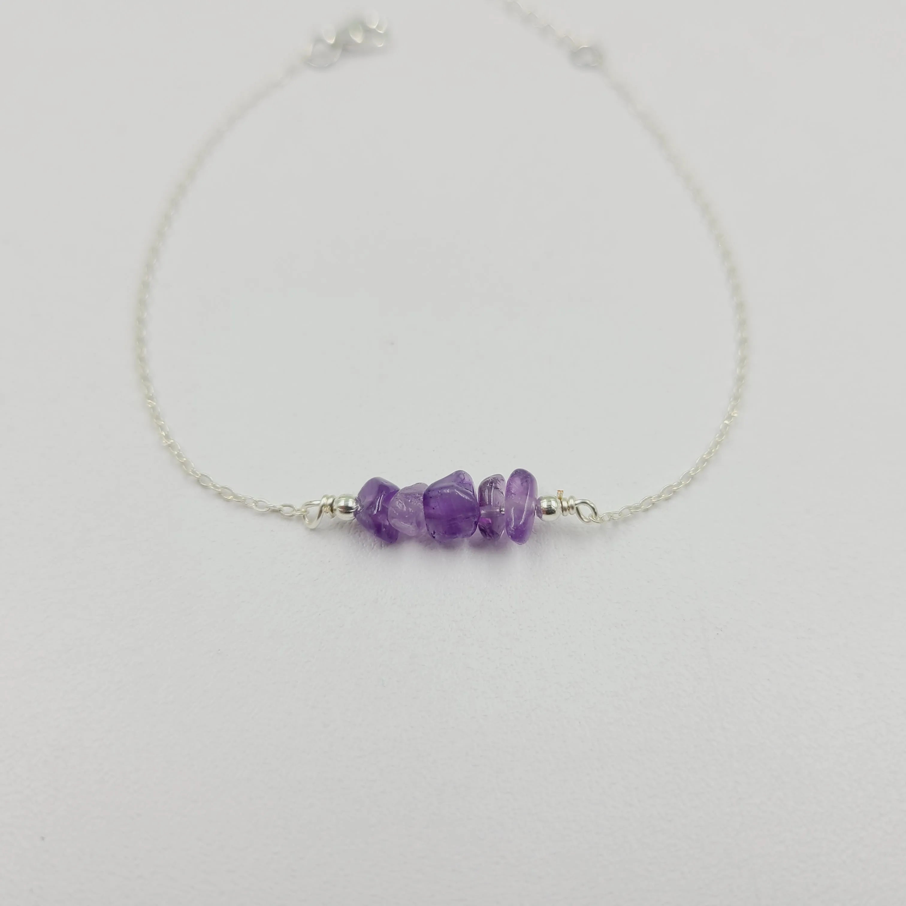 Boho Dainty Gemstone Birthstone Stainless Steel 925 Sterling Silver Chain Anklet Rough Crystal Beads Bracelet