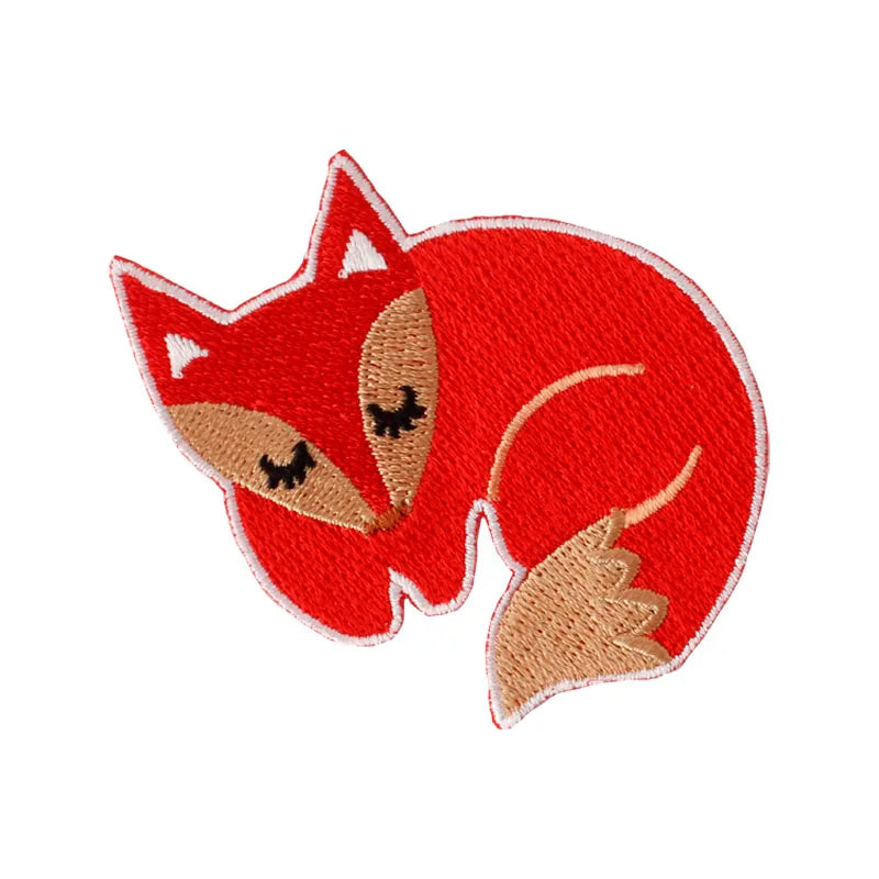Custom Red Fox Design Heat Press  Badge Embroidery PatchIron on Patch Applique for Clothing