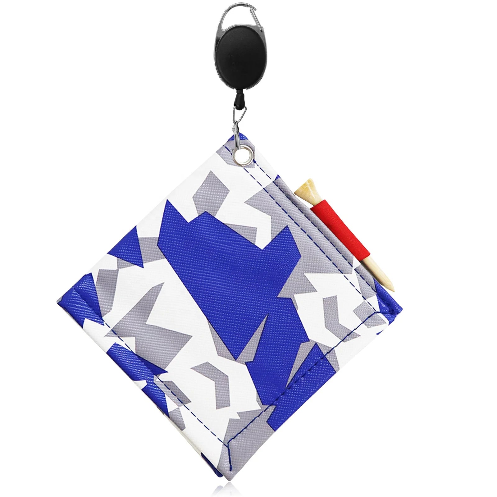Custom Square Golf Ball Cleaning Towel Mini With Retractable Key Chain Waterproof Material Surface Golf Ball Club Head Cleaner