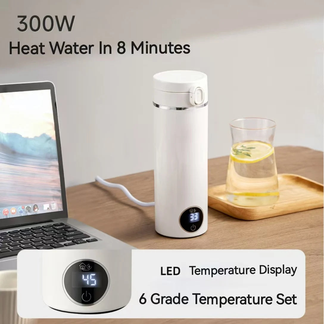 Patent 500ml Two-In-One Plug-In Automatic Heating Water Cup With 6-Stage Temperature Control With Tea Storehouse Water Bottle