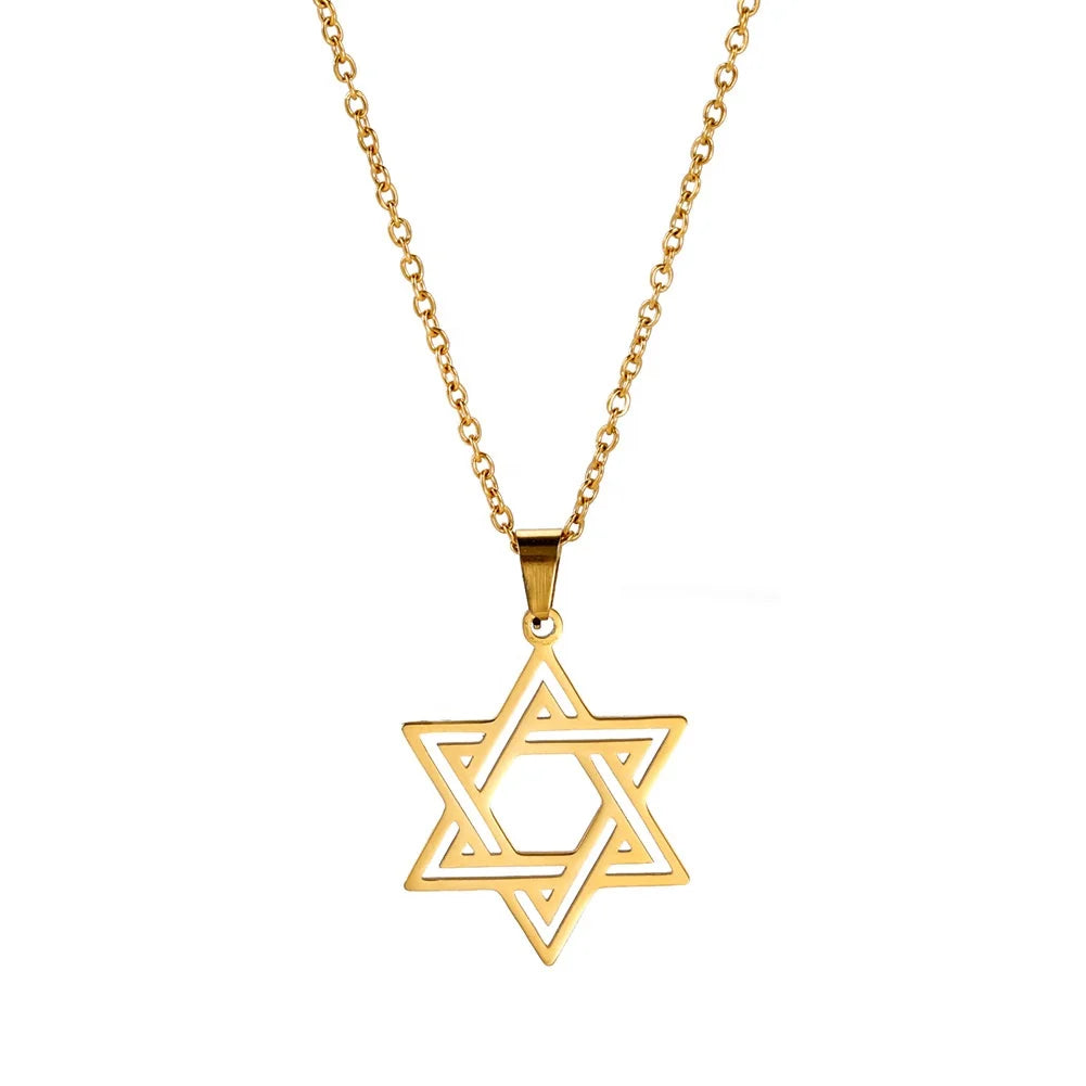 Jewish Star Charm Necklaces Stainless Steel Gold Plated Religious Star of David Pendant Necklace