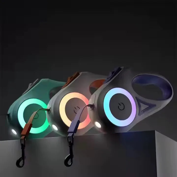 Automatic Retractable Durable Solid Nylon LED Light Dog Walking Leash Reflective Adjustable Traction Rope Polyester Day Night