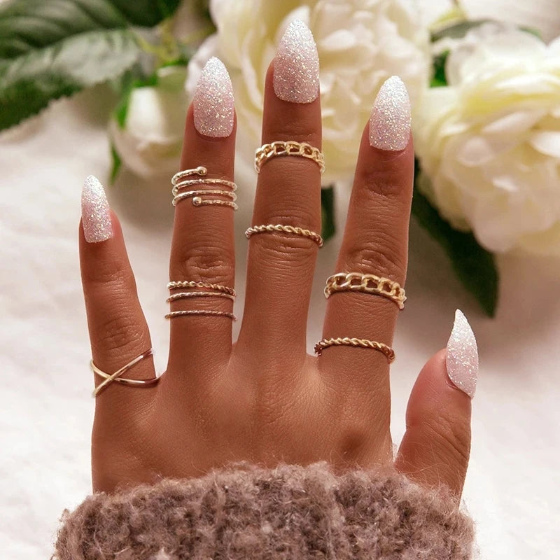 Fashion Cross Hollow Geometric Shape Open Knuckle Rings Set for Women