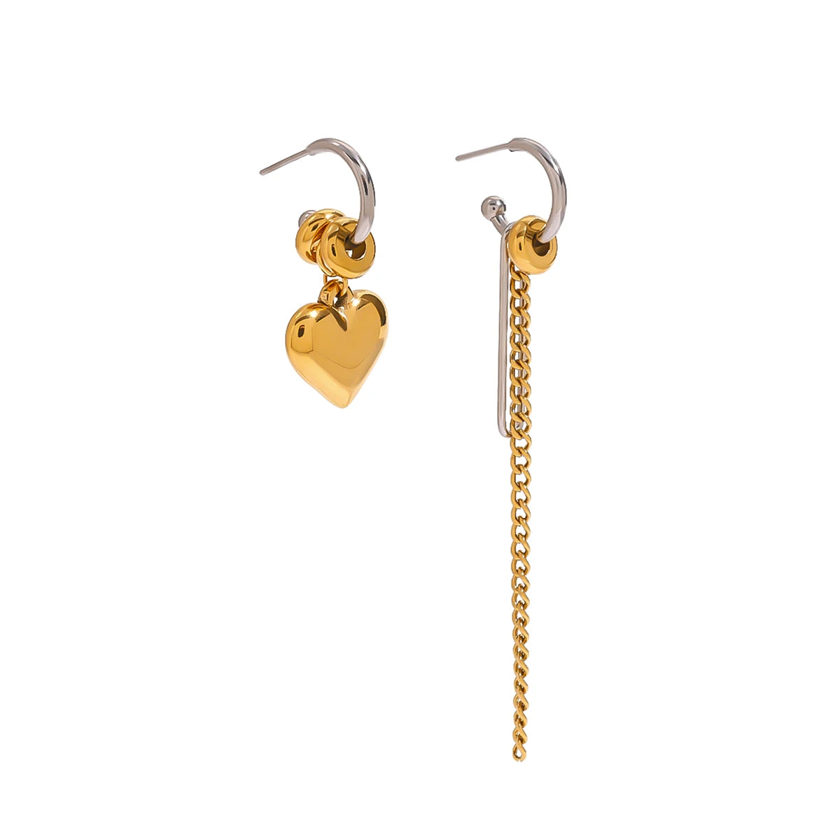 N&S 18K Gold Stainless Steel Two-Tone Glossy Drop Earrings Trendy Heart and Geometric Tassel Design for Party or Gift