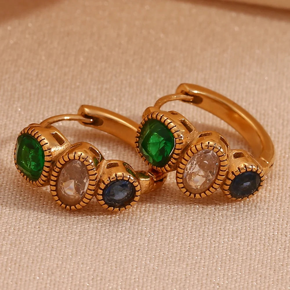 Guarantee Dreamshow Vintage Zircon Huggies Earring Tarnish Free Jewelry Gold Plated Stainless Steel Hoop Earrings
