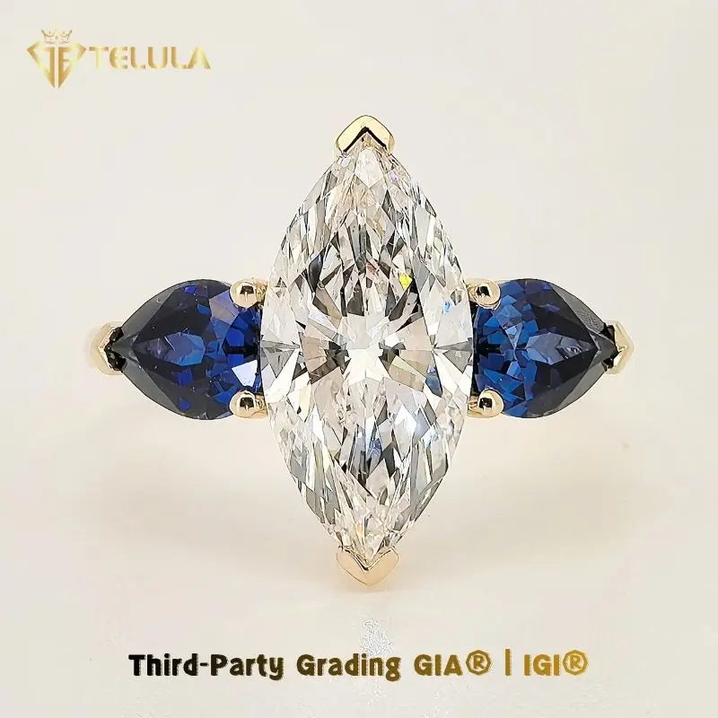 Custom Marquise Cut Lab Diamond Ring IGI Certified Synthetic Diamond Ring 9k 10k 14k Lab Grown Diamond Ring