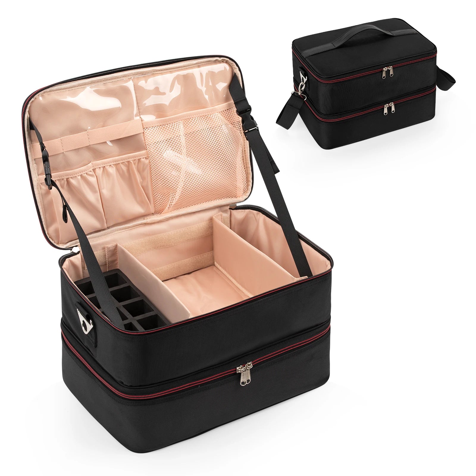 For Relavel Manicure Set Organizer with LED Nail Lamp Zipper Closure Holds 56 Bottles Vanity Bag for Nail Polish Storage