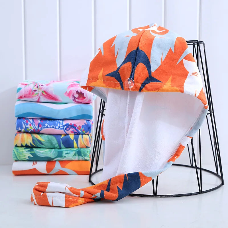 Ins Style Rapid Drying Printed Microfiber Fabric Hair Turban Towel for Bath