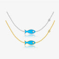 FUAMAY Silver 925 Blue Enamel Necklace Pendant Cute Blue Enamel Fish Necklace