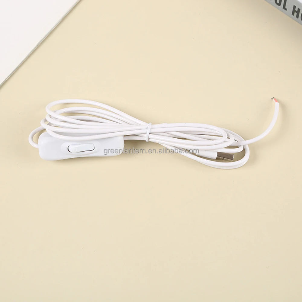 USB Cable with LED Strip Lamp Bulb DC5V 1M Wire Jack 304 On/Off Switch DIY Power Supply Charging Extension Cords for Lighting