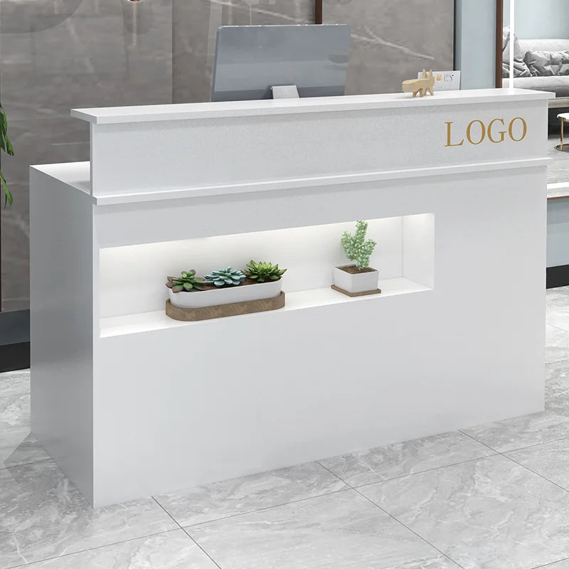Retail Convenience Store White Cashier Counter Reception Desk MDF Checkout Counter for Boutique Shop