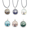 Anxiety Healing Crystal Quartz Tree of Life Gemstone Round Pendant Waxed Chain Necklace Jewelry
