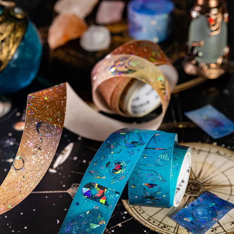 1 Roll of Tape Throughout the Stars Series of Silver Hot Stamping Tape Vintage Handbook Material Collage European Bottoming