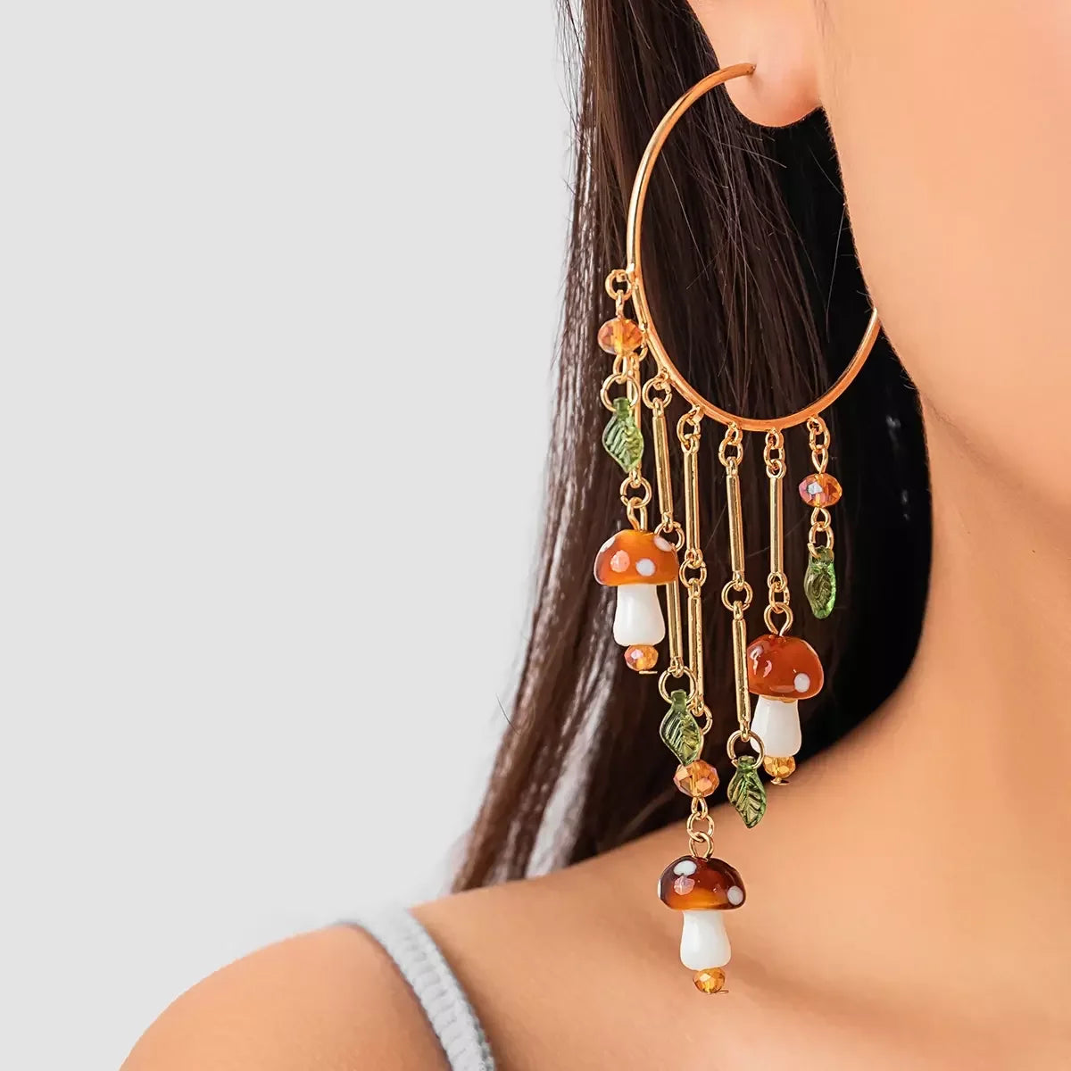 SHIXIN Fashion Creative Handmade Ethnic Earrings Pastoral Color Mushroom Leaf Tassel Earrings Women Jewelry Wholesale