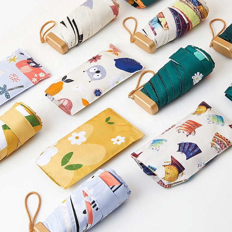 Cute Animal Six Folding Flat Handle Umbrella with Uv Protection Portable Compact Customized Umbrella