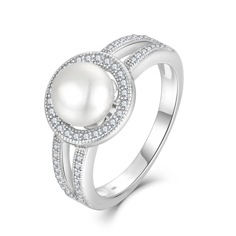 New Classic Luxury Exaggerated Handmade Diamond Finger Ring Sterling Silver Freshwater Pearl Ring