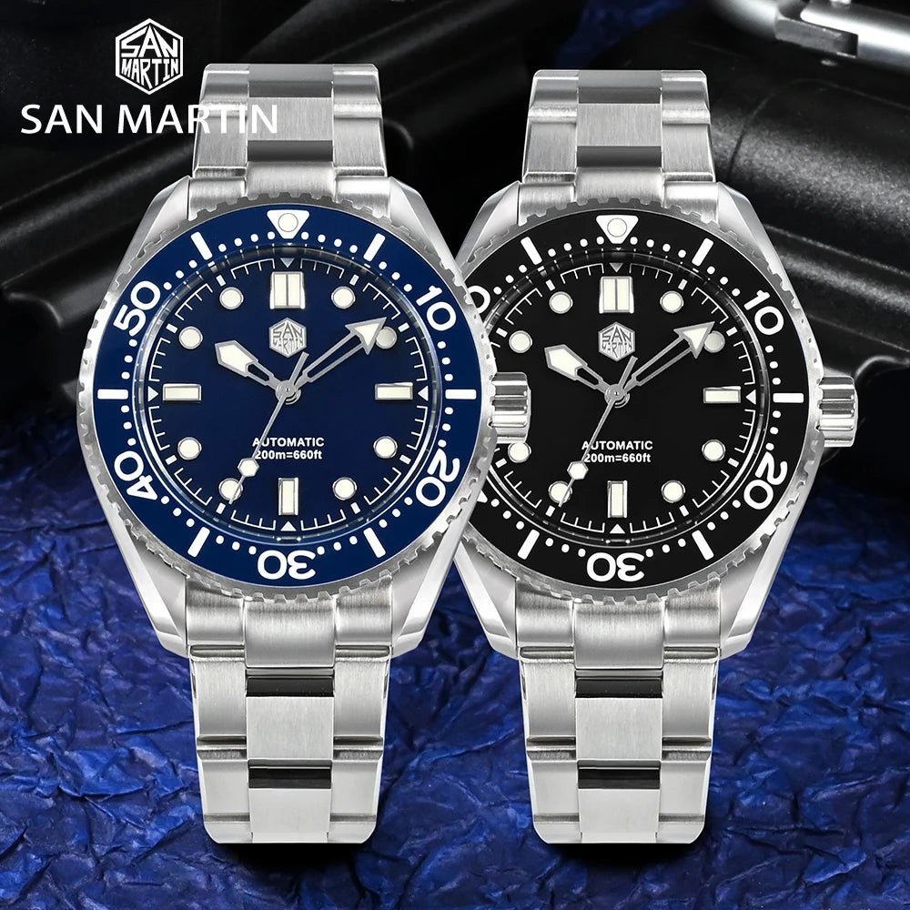 Stock Free Ship San martin Vintage 8215 20atm Luminous 316l Stainless Steel Diver Diving Mechanical Automatic Watch Man for Sale