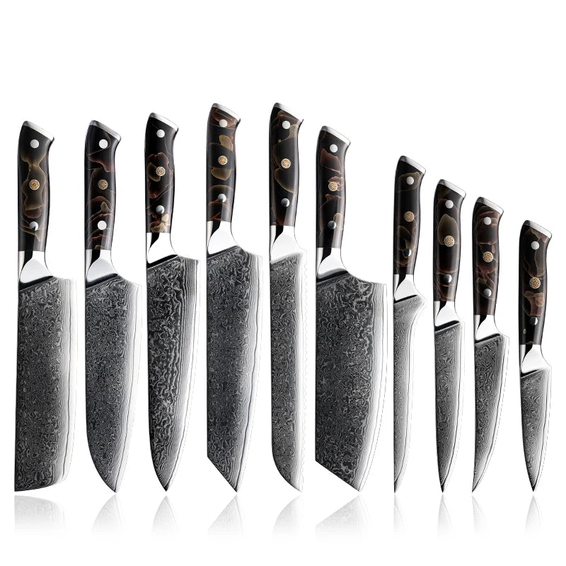 Grandsharp Japanese Damascus Steel Kitchen Knife Professional Stainless Steel Chef Knives Set With Resin&Copper Cloth Handle