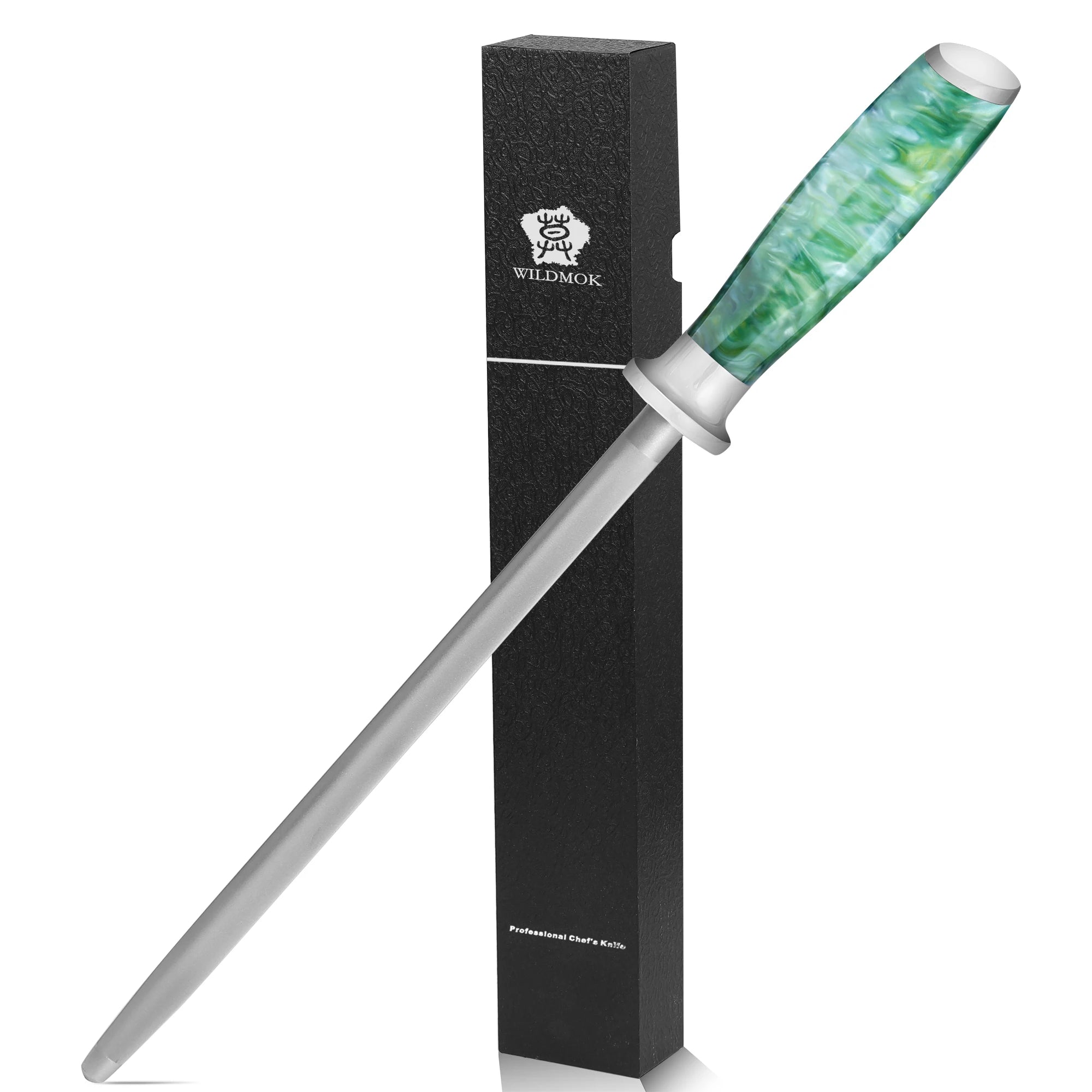 WILDMOK Professional 9 Inch Steel Knife Sharpening Bar with Customizable Logo Green Resin Handle High Carbon Kitchen Accessory