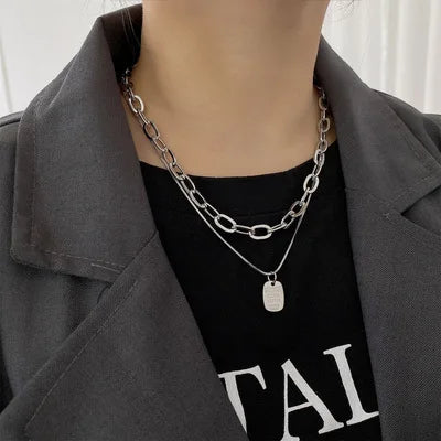 Letter Brand Chain Double Layer Necklace Titanium Steel Necklace Hip Hop Necklace for Man