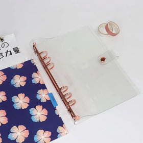 A5 A6 Clear PVC Binder with 6 Ring Rose Gold Loose-Leaf Planner Cover with Rose Gold Binder