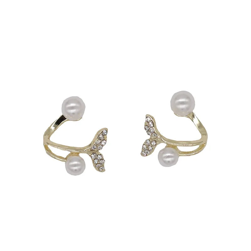AA00164 Luxury Alloy Pearl Pendant Earrings with Fishtail Design for Women's Birthday Gift