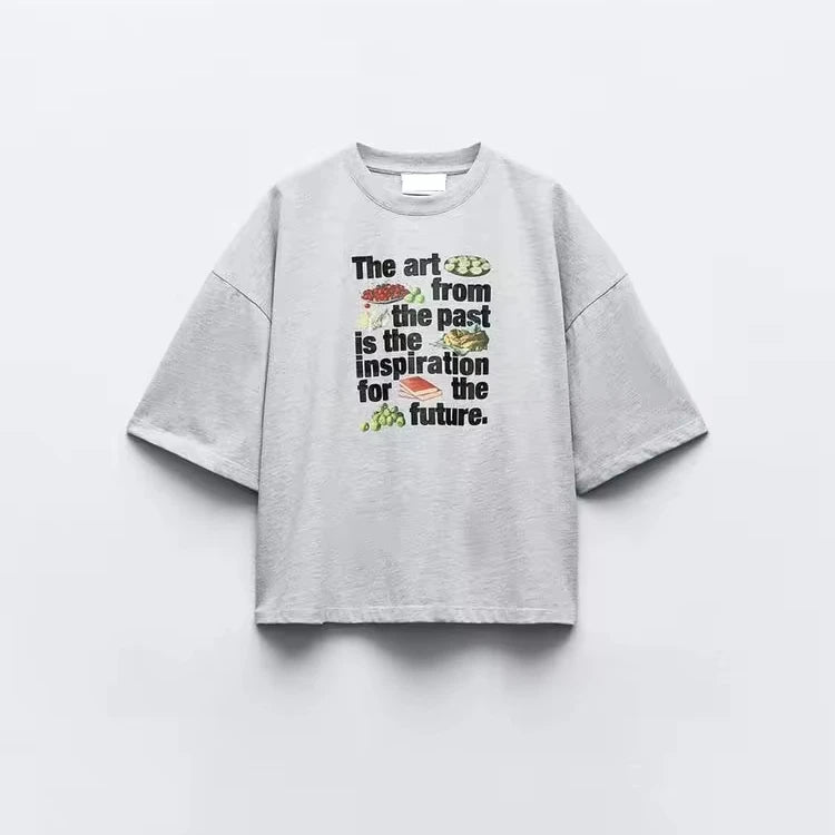 Women's Printed T-shirt Regular Fit Crew Neck Cropped Short Sleeves Short Sleeve Crew Neck Dropped Shoulder T-shirt