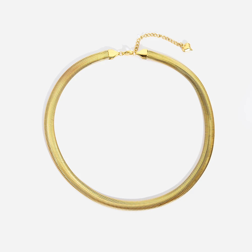 8mm Chunky IP 18K Gold Plated Stainless Steel Choker Necklace Soft Herringbone Snake Chain Necklace for Women