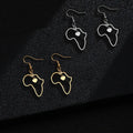 Custom Fashion Stainless Steel 18K Gold Plated Africa Map Outline Heart Pendant Earrings for Men Women Afro Wire Stud Earrings