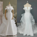 10295#Real Photos Off-Shoulder Sweetheart Corset Back Mermaid Tulle Ruffle Detachable Train Wedding Dress Wedding Bridal Gown