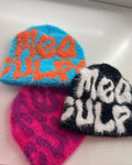 Custom Jacquard Logo Knit Winter High End Imitation Mink Fur Velvet Fluffy Beanie Warm Fuzzy Knit Imitation Mohair Beanie