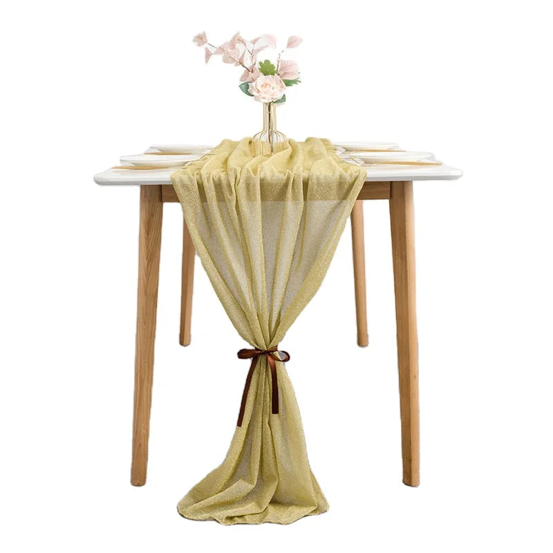 Universal Golden Rectangle Table Runner with Multicolor Print OEM Decorative Style Pattern for Banquet Party Wedding