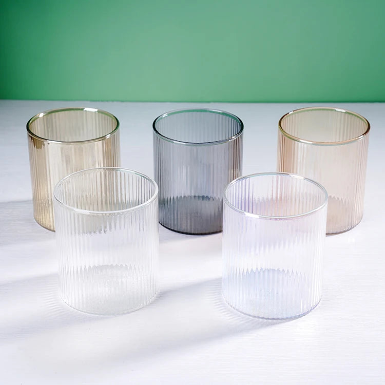 Simple Style 300ML Vertical Stripe Color Single Layer Glass Cup for Drinking